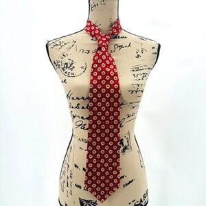 NWT Vintage Ermenegildo Zegna Soft Red Silk Tie‎ Ivory Polka Dots Italy Heritage